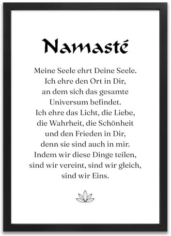 ARTFAVES® Poster - Namaste | Wanddeko Wandbild Spruch Spiritualität Yoga Achtsamkeit | mit Rahmen Schwarz | 30 x 40 cm