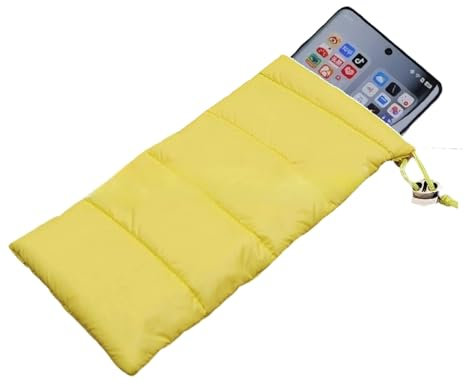 Thermo Handyhülle Tasche,Universal Handytasche Daunen Pouch Handysocke für Camping Verhindert Einfrieren, verlängert die Lebensdauer der Batterie, Winter Handyhülle für iPhone, Samsung Galaxy,Yellow