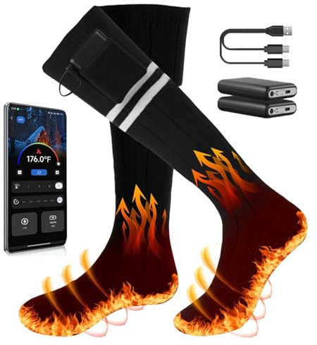 Chaussette Chauffante Homme Femme,5000mah Chaussettes Chauffantes Rechargeables avec 4 Températures,Durée 4-8 Heures,Lavables pour la Chasse d'hiver/Ski/vélo/Camping,Chauffe Pied Taille 36-44