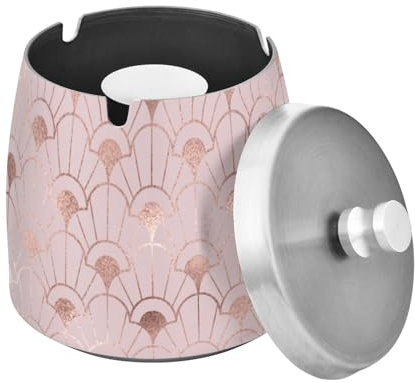 Ensemble de cendriers en acier inoxydable pour décoration de terrasse, motif art déco, or rose, cendrier coupe-vent sans fumée avec couvercle pour la maison, le bureau, l'extérieur, le balcon