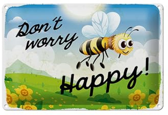 Femer Blechschild Spruch 20x30 cm Don´t worry bee happy Biene Wiese Deko Schild