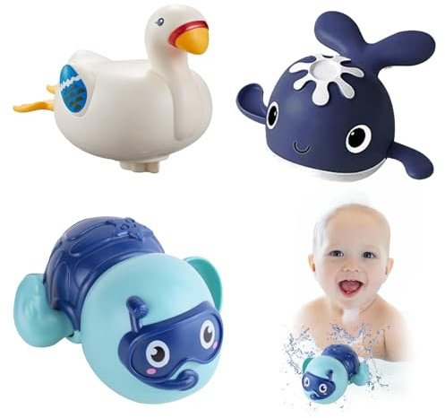 Hurifeng Badespielzeug Kinder 3er Set – Aufzieh Spielzeug Schildkröte Wal Gans – Badewannenspielzeug Baby Junge Mädchen – Wasserspielzeug Kleinkind für Dusche Pool Badewanne