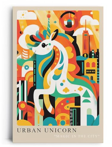 Paul Sinus Leinwandbild 40x60cm Leinwandbild Urban Unicorn magische Stadtfarben verspielte Fantasie moderne Pop-Art lebendige Ästhetik abstrakte Metropole