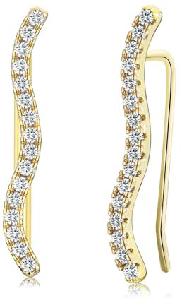 Ohrringe Silber für Damen Frauen, 14K Vergoldet Climber Ohrstecker mit 5A+Zirkonia Helix Knorpel