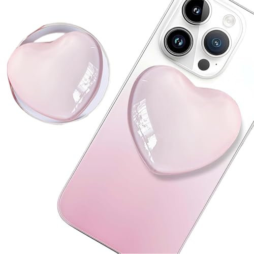 Handy Griffhalter Einziehbarer, Glas Liebe Herz Griff Magnet, mit einem Klappbar und Versenkbar, Ausziehbarer Sockel und Griff für Smartphones und Tablets, Rosa
