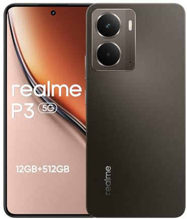 realme P3 5G Téléphone Portable,Snapdragon 6 Gen 4,120Hz 6.67 AMOLED Écran,12GB+512GB Smartphone 5G,50MP Appareil Photo,Batterie de 5000mAh,Dual SIM Android 15,NFC IP69,Gris,sans Adaptateur