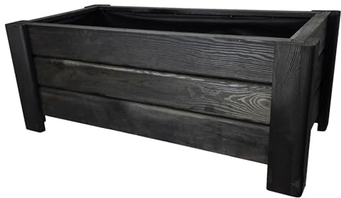 HolzGarden Macetero De Madera Rectangular 80x32x40 cm Impregnado Color Ebano Resistente A La Intemperie Jardinera Grande para Exterior Balcon Jardin 54 l Serie Flora