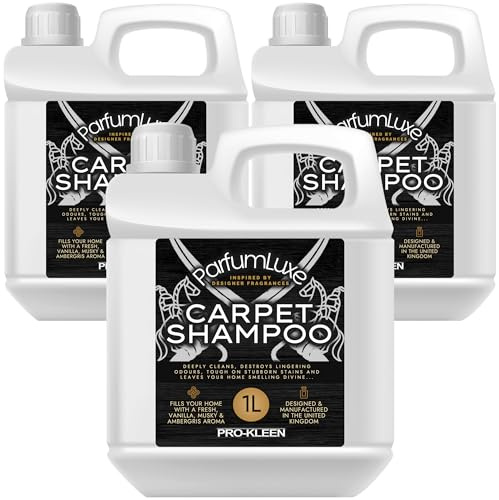 Pro-Kleen Parfum Luxe Carpet Shampoo 3 x 1L - Deeply Cleans, Removes Stains, Deodorises - Inspired by Designer Fragrance - Leaves a Long-Lasting Fresh, Vanilla, Musky & Ambergris Aroma
