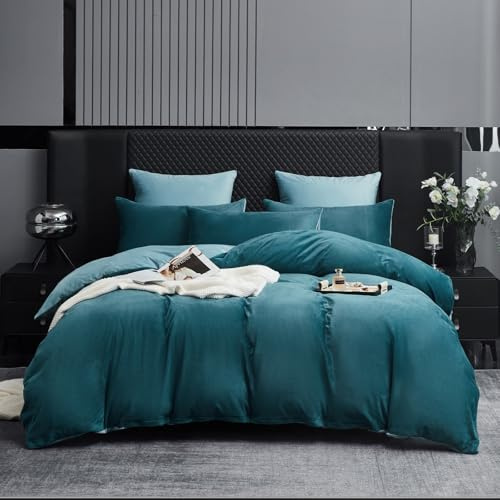 Boqingzhu Kuschelig Plüsch Bettwäsche 135x200 cm Petrol Blau Hellblau Winter Warm Flauschig Weich Teddy Fleece Biber Flanell Samt Cashmere Touch Wendebettwäsche Bettbezug Set