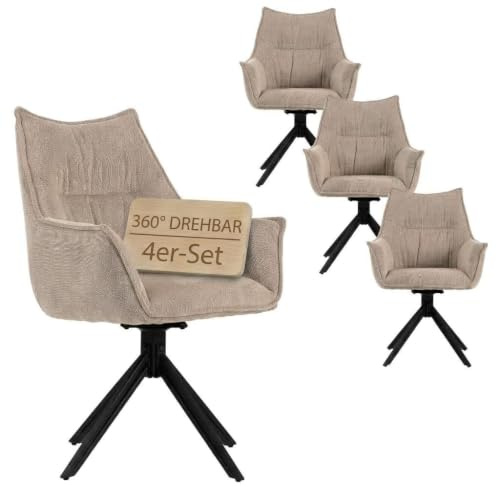 MR. DEKO Esszimmerstühle 4er-Set Ginosa Stuhl drehbar Dining Chair Beige | Polsterstuhl mit Armlehnen Drehstuhl Esszimmer Küche Bürostühle