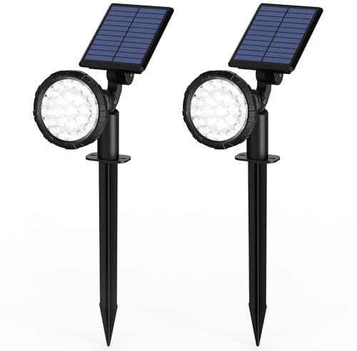Solpex Solarlampen für Außen, 2 Stück 25 LEDs Solarleuchten für Außen | IP65 Wasserdicht Solar Gartenleuchten für Außen, 3 Helligkeit Solar Strahler Aussen für Garten, Weg, Terrasse (Weiß)
