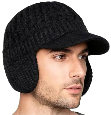 Zosutetoxo 1 pièce bonnet d'hiver homme avec cache-oreilles et visière, doublure en polaire douillette, bonnet tricoté résistant pour activités de plein air, cadeau idéal pour homme