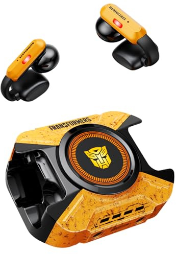 Transformers TF-T93 In-Ear-Clip True Wireless Bluetooth 6.0 Ohrhörer mit Mikrofon, Gehäuse aus Zinklegierung, Spiel-/Musikmodi, Hi-Fi-12-mm-Treiber, sichere Passform, Sport-Kopfhörer (Bumblebee Yellow