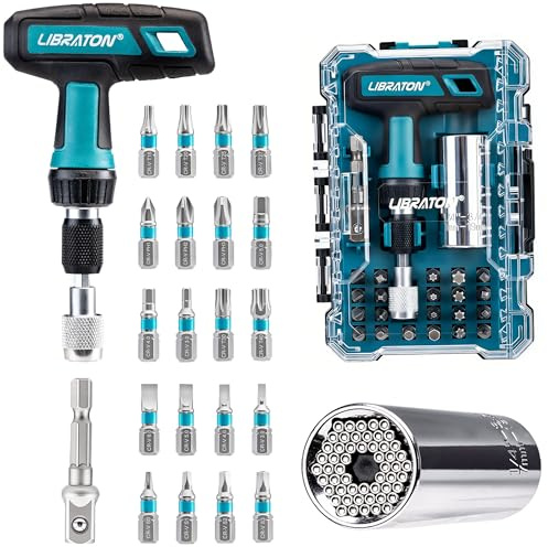 LIBRATON 24PCS Juego de Destornilladores con Llave de Carraca en T
