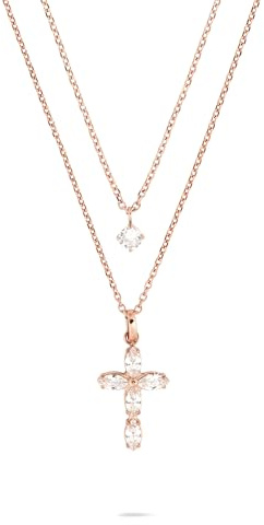 Tamaris Halsketten Layering Set für Damen, Halsschmuck einzeln tragbar und Größenverstellbar mit schimmerndem Kreuz Anhänger, wasserfest aus Edelstahl
