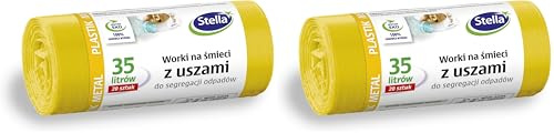 STELLA 032204 Lot de 40 sacs poubelle avec poignées pour tri métal, plastique et plastique | 35 l | Lot de 40 sacs poubelle pour les déchets ménagers et le bureau en film granulé LDPE épais, couleur :