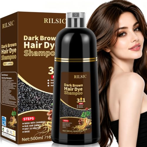 Dunkelbraun Haarfärbeshampoo,500 ml Hair Dye Shampoo 3in1 Gegen Graue Haare | Sofortiges Haarfarbe Shampoo Gegen Graue Haare, Anti Grau Hair Color Shampoo, Farbshampoo, Tönungsshampoo für Männer Frauen