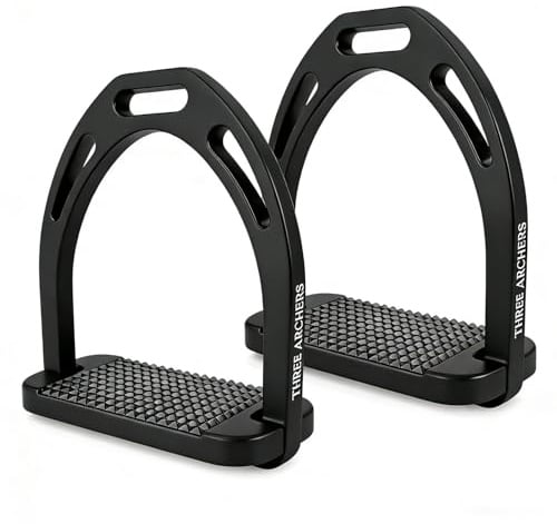 THREE ARCHERS Steigbügel zum Reiten – leichte Premium-Aluminium-Sicherheitssteigbügel für Springen und Dressur, kompatibel mit Western- und englischen Sätteln, Schwarz