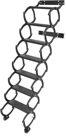 Escalera plegable, 7 peldaños, acero de alto manganeso, capacidad de carga de 200 kg, montaje en pared, color negro, ahorra espacio para ático/garaje