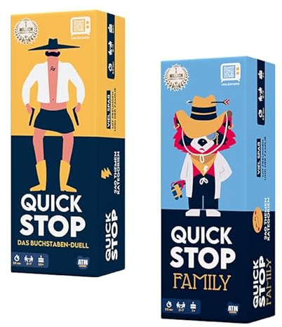 ATM Gaming QuickStop - Das Buchstaben-Duell - Das Original und die Familienedition - Kartenspiel für Familien, Jugendliche und Erwachsene - Schnell und Verrückt - 2 bis 7 Spieler - Familienspiel Set