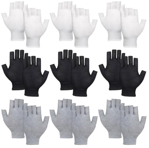 9 Paar Fingerlose Handschuhe Dünn Fingerlose Handschuhe Baumwolle Baumwollhandschuhe Fingerlos Baumwoll Handschuh Dünne Baumwollhandschuhe Cotton Gloves Fingerloses Design Weiß Schwarz Grau