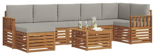vidaXL Sofagarnituren 8 pcs Natürlich und Hellgrau Massivholz Akazie, Garten, modernes Sofa-Set für draußen, gemütliche Terrasse, langlebige Lounge und Entspannung