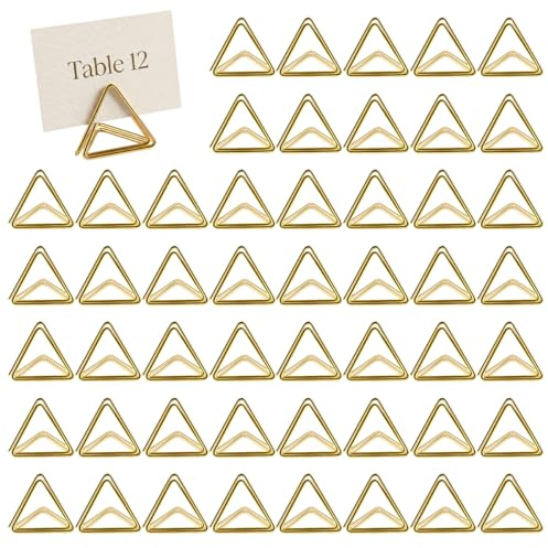 EXIN DEHCEN 50 Stück Tischkartenhalter, Dreiecksform, Gold Menükartenhalter | Tischnummernhalter, Kartenhalter Hochzeit, Kartenhalter Tisch, für Hochzeit, Geburtstag, Party, Büro, Tischdekoration
