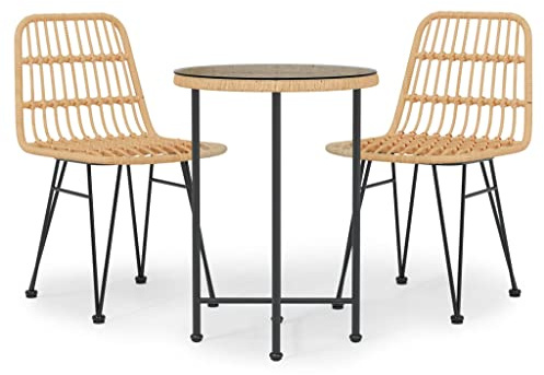 HETFTJN 3-TLG. Garten-Essgruppe aus Poly-Rattan 55 cm runder Gartentisch mit 2 Stühlen wetterfestes Balkonmöbel komfortable Sitzgruppe für kleine Balkone Terrassenmöbel Outdoor