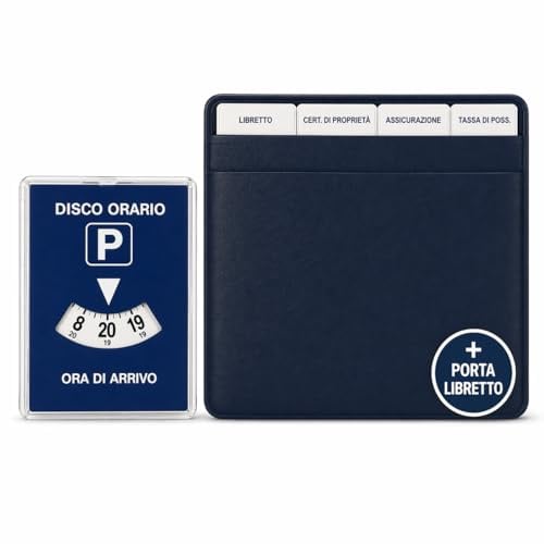 Gicaprice Disco Orario Auto Maxi 10,5x14,3 cm – Disco Parcheggio Cartoncino con Custodia PVC (Disco Orario + Porta Libretto)