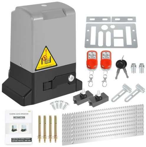 Fogmiea Set de accionamiento para puertas correderas 370W, accionamiento para puertas de garaje y accionamiento para puertas de batiente 800 kg, accionamiento de puerta eléctrico con 2 mandos a