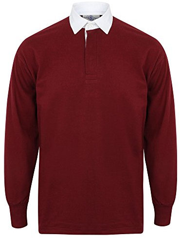 Front Row Long Sleeve Classic Rugby Polo Shirt (XXL) (Deep Burgundy/White)
