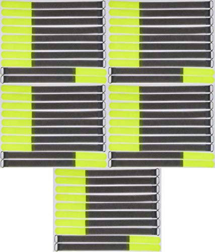 50x 30 cm x 20 mm FUK wiederverschleßbare Klett-Kabelbinder NEON GELB mit Metall-Öse - Kabel-Klettband 300 mm wiederverwendbar