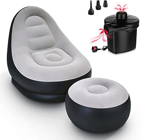Deluxe Inflatable Lounger Ottoman Couch Foot Stool Seat With/Without Electric Air Pump (Deluxe Lounger + Electric Air Pump)