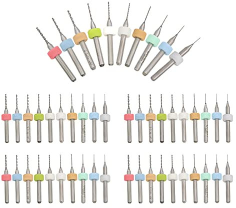 50pcs PCB Drill Bits Set,Micro Drill Bits Set Spiral Flute Carbide 0.3mm-1.2mm for Dremel Jewelry Print Circuit Board Stone CNC Engraving by BOOTOP