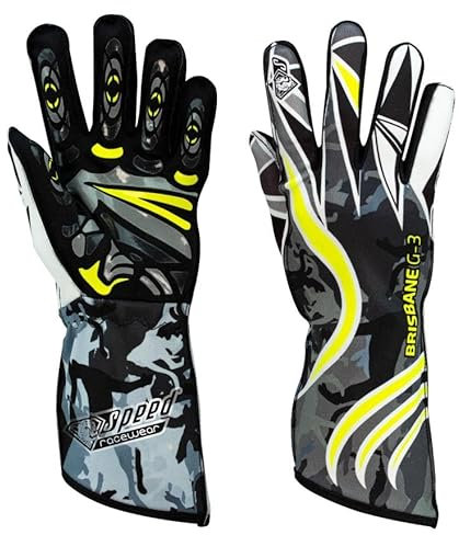 Speed Kart Handschuhe | Brisbane G-3 | schwarz,weis,Neongelb | (06)