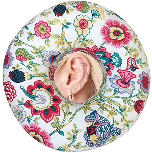 Piercing Kissen Ohrkissen Blumendruck Donut mit Loch für Ohrenschmerzen CNH, Piercing, Schmerzlinderung Schlafen, Druckwund, Seitenschläfer, Kopfhörer (Sonnenblume)