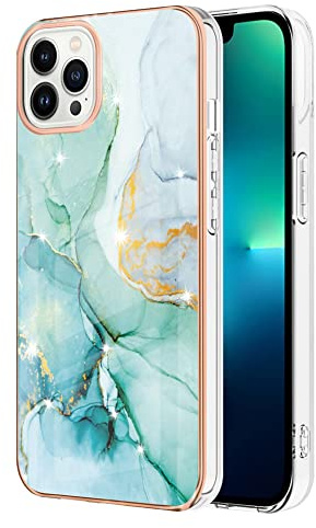IMEIKONST Glitter Case Compatible with iPhone 13 Pro Phone Case Marble Design Shockproof Anti-Scratch Slim Glossy Soft TPU Bumper for Girls Women Cover for iPhone 13 Pro. Green YBM1