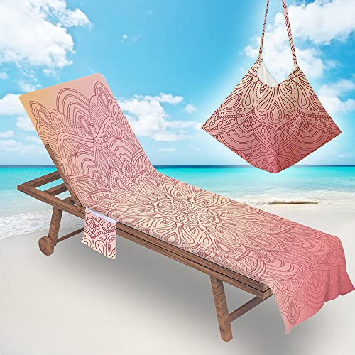 Surwin Schonbezug Für Gartenliege Mandalas Strandliegenauflage Frottee Liegenauflage Stuhl Strandtuch Sun Lounger Bezug mit Tasche Sporthandtuch für Strand Schwimmen (Böhmen,75x210cm)