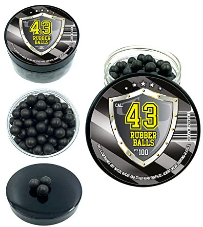 Rubber Balls in 43 Caliber 100 Stück Harte Gummi Bälle Paintballs Reballs Resuable Projectiles Powerballs for Self Home Defense Pistols and Training in .43 Cal.