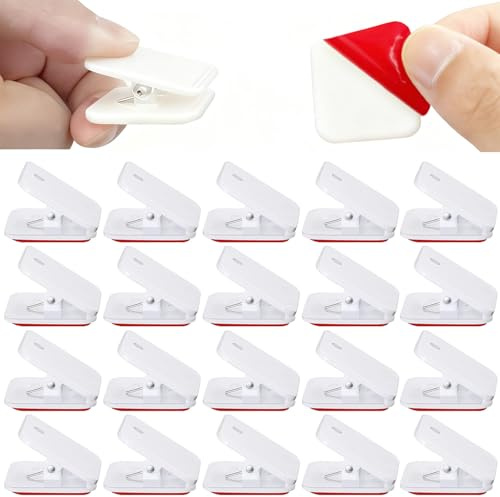 20 Pieces Self Adhesive Clips, Wall Clips,Tapestry Hangers,Photo Clips for Paper Flag Hanger,Sticky Clips for Teachers,Double-Sided Adhesive Spring Clips for Poster Home Office Rope