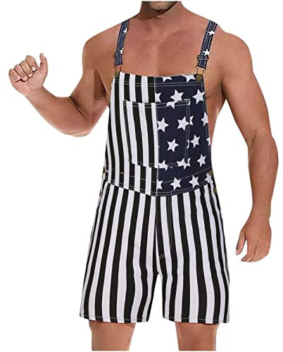 Arbeitshosen Männer Latzhose Kurz Cargo Jeans Retro Jumpsuit Arbeitshose kurze Hose amerikanische Flagge Arbeitslatzhosen Playsuits Mit Taschen Herren Retro Short Denim Latzhose Overall Schwarz