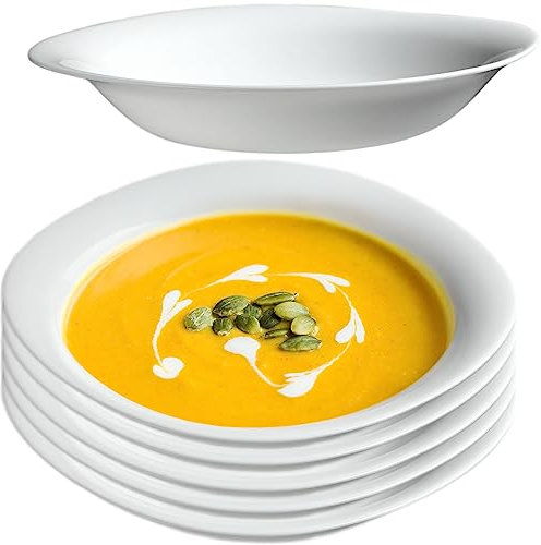KADAX Plato sopero, cuenco de sopa de vidrio templado, plato de pasta apto para lavavajillas, cuenco de ensalada blanco, plato hondo para sopas, pasta, ensalada (blanco, 23 cm/6 unidades)