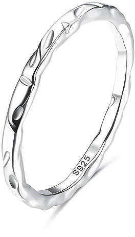 Milacolato 925 Sterling Silber Ring Für Damen Mädchen Gehämmerte Bandringe Aus 18 Karat Weißgold Vergoldetem Sterlingsilber 1,5mm Dünner Verlobungsversprechen-Fingerring Größe 60