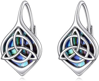 Keltische Ohrringe Damen 925 Sterling Silber Keltisches Knoten Creolen Ohrringe Abalone Muschel Schmuck Geschenk (Abalone Muschel)
