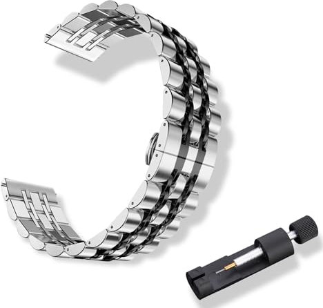 RoYiio Correa de Acero Inoxidable es Adecuada para Asas de Reloj con Ancho de 22mm, Bellamente Pulida, Correa de Metal para Hombres Mujeres - Plata Negro