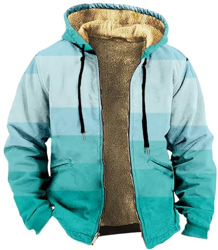 Steppjacke Herren Sweatjacke Pullover Decke Jeansjacke Herren Gefüttert Vintage 3D Druck Winterjacke Mit Kapuze Warm Outdoor Jacke Mit Reißverschluss Kapuzenpullover Mit Taschen (Hellblau, 7Xl)