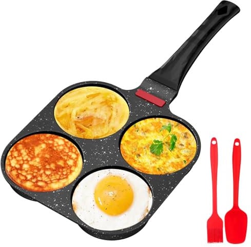 Traxenta pancake pfanne, spiegeleipfanne 4 loch, antihaft-aluminium eierpfanne, egg pan, pankakespfanne schwarz, eierbratpfanne, bratpfanne für eier, pfannkuchenpfanne, für Gasherd