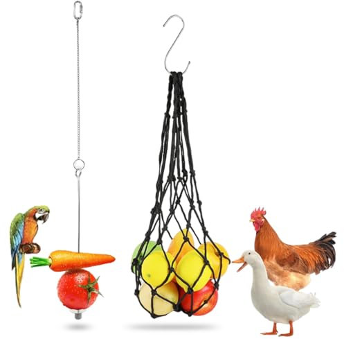 QOWIJEX 2 Pièces Poulet Sac de Maille d'alimentation Légumes Brochette Porte Fruits Mangeoire Fruits Légumes Inoxydable Poulet Suspendue Jouet pour Canards Oiseaux Lapins Perroquet