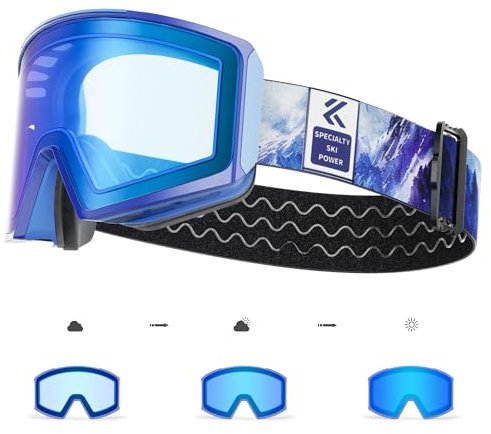 KAPVOE Selbsttonend Skibrille mit Magnetgläsern, Anti-Nebel, UV400-Schutz, für Herren, Damen und Jugendliche, kompatibel mit Helm, ideal für Ski, Snowboard und Eisskaten 06