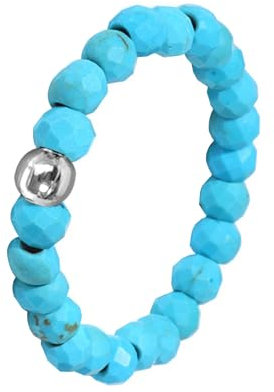 Hernin Naturstein Perlen Ringe Damen Elastisch Naturstein Stretch Ring Kristall Perlen Ring mit Silberperle Anti Stress Ringe Stapelbar Rings für Damen Mädchen (Seeblau)